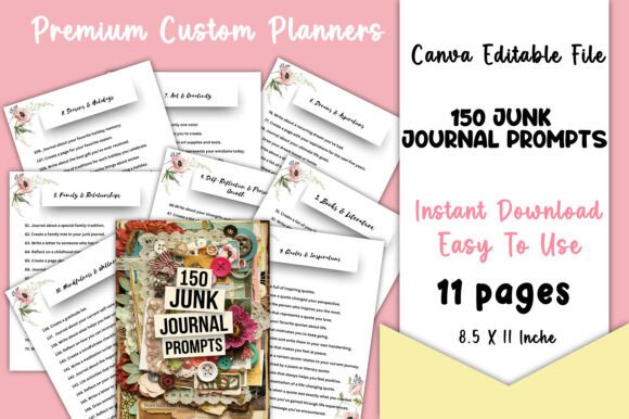 Download 150 Junk Journal Prompts Canva KDP - Kdp Collection