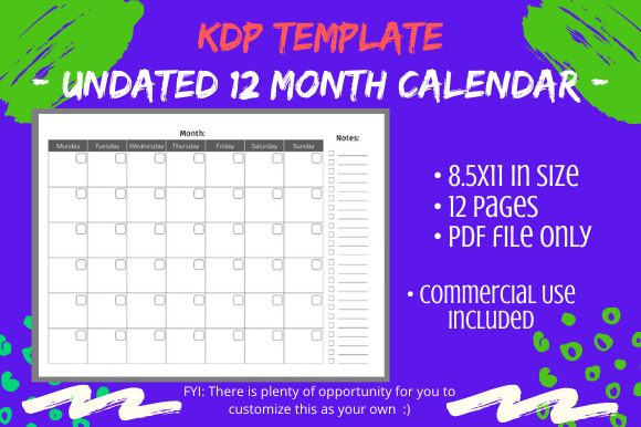 Download 8.5x11 Undated 12 Month Calendar Black - 12 month calendar Collection